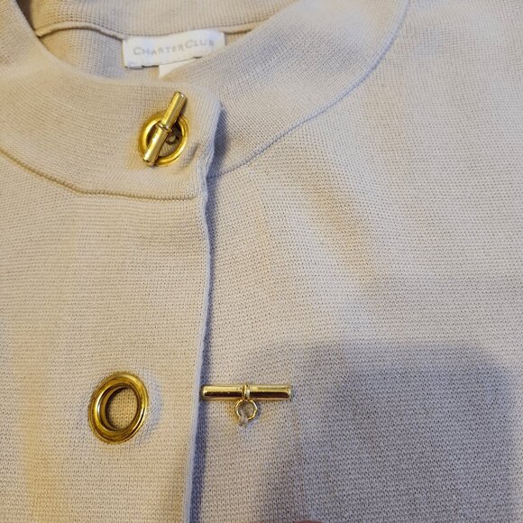 Charter Club Women’s Cardigan Jacket Large Beige Gold Buttons - Picture 2 of 9